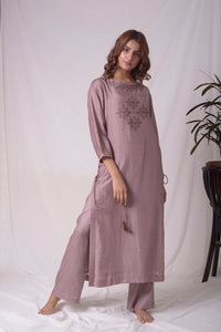 Dusty Brown Cotton Silk Suit With Palazzo Online in USA-full view