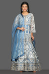 Shop stunning blue embroidered Anarkali suit online in USA with matching dupatta. Dazzle on weddings and special occasions with exquisite Indian designer dresses, sharara suits, Anarkali suits from Pure Elegance Indian fashion store in USA.-full view