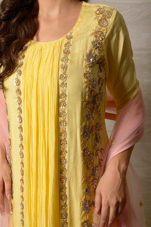 Pink Yellow Sharara Plazzo Suit Dress Indian Ethnic Woman Salwar Kameez |  eBay