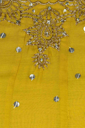 Buy beautiful yellow and cream embroidered layered maxi dress online in USA. Shine at weddings and special occasions with beautiful Indian designer Anarkali suits, traditional salwar suits, sharara suits, designer lehengas from Pure Elegance Indian clothing store in USA.-embroidery