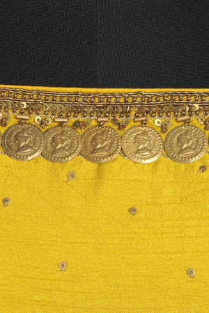 Buy stunning yellow embroidered chanderi Anarkali online in USA with green border and matching dupatta. Shine at weddings and special occasions with beautiful Indian designer Anarkali suits, traditional salwar suits, sharara suits, designer lehengas from Pure Elegance Indian clothing store in USA.-embroidery