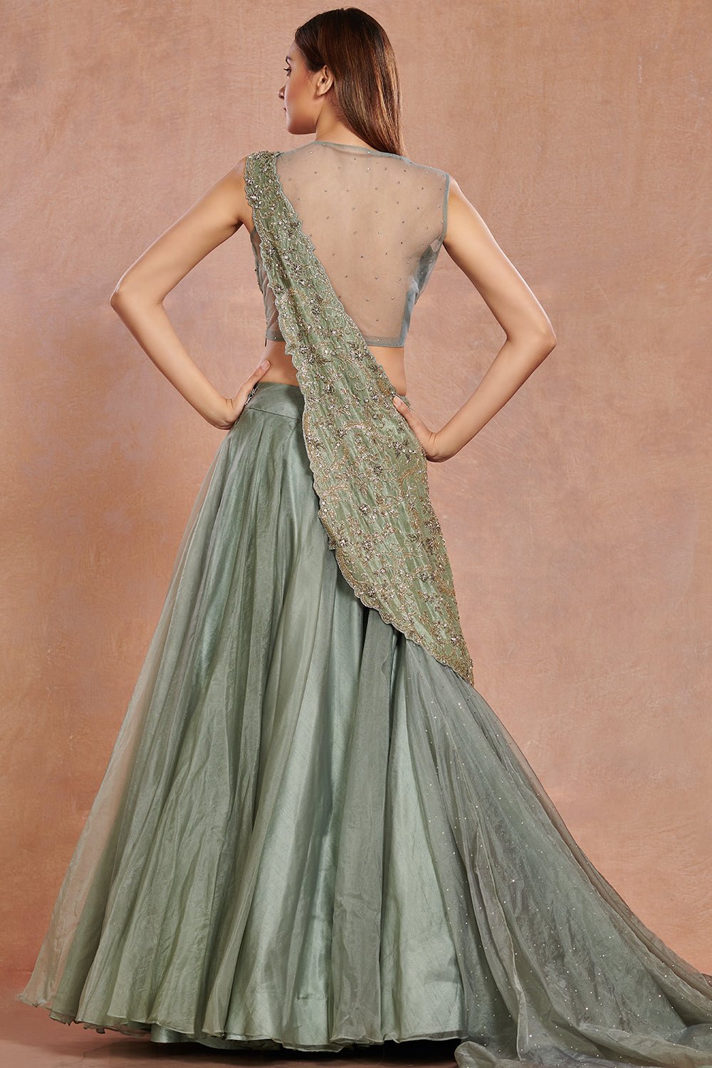 Buy Sea Green Embroidered Contemporary Lehenga Online in USA Buy Sea Green Embroidered Contemporary Lehenga Online in USA