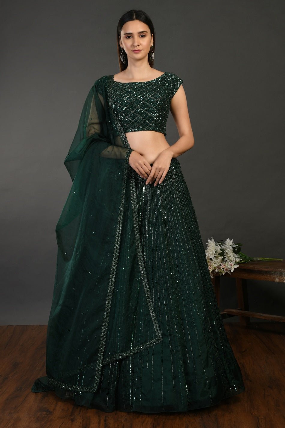 bottle green dress indian Emerald Green Kurti Pant Suit: Hand Embroidered Indian Dress