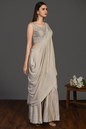 Shop Stunning Beige Embroidered Indo-Western Dress Online in USA Shop Stunning Beige Embroidered Indo-Western Dress Online in USA