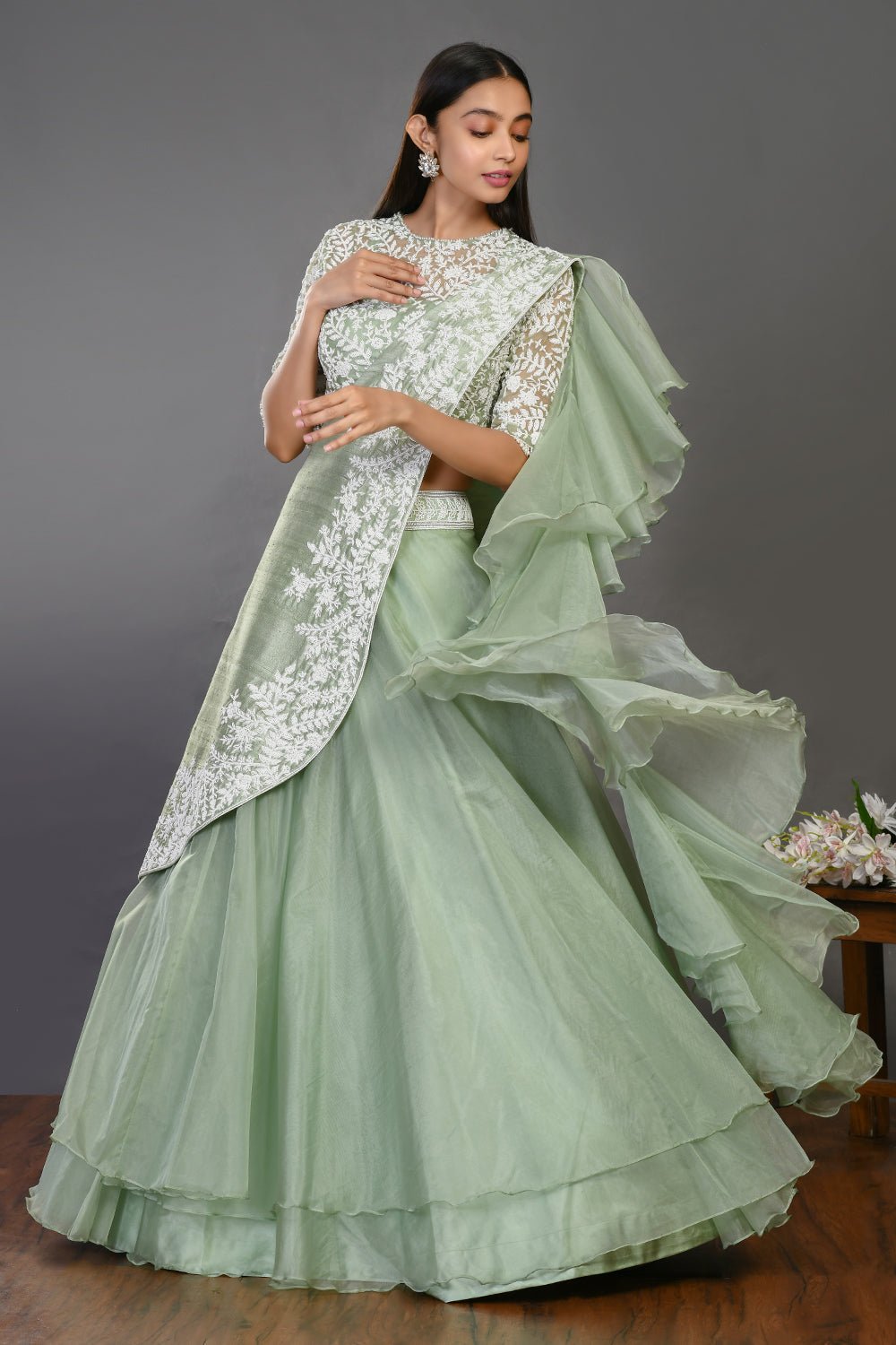 50Z402-RO Mint Green Embroidered Designer Lehenga with Dupatta 50Z402-RO Mint Green Embroidered Designer Lehenga with Dupatta