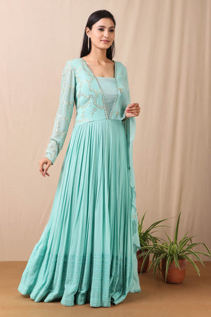 Buy Designer Dusty Pink Long Anarkali Chinon Gown With Dupatta