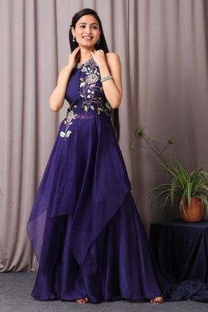 Navy blue rangoli silk digital printed gown | Maxi dress with sleeves,  Evening dresses, Maxi dress
