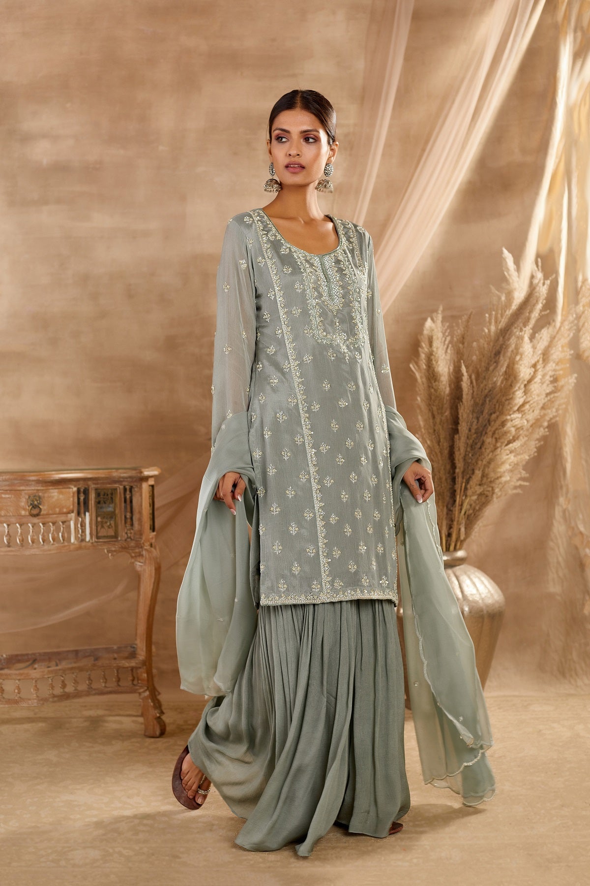Designer Cotton Anarkali Style Kurti with Sharara and Dupatta – Mina  Designer Collection