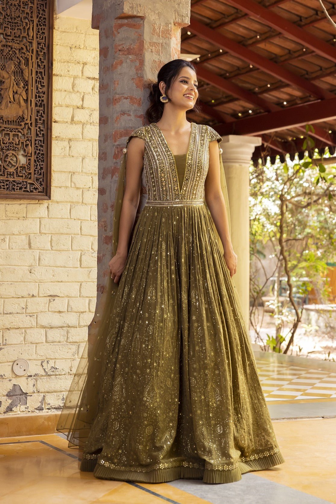 Mirror Embroiered Indo Western Gown – Basanti Kapde aur Koffee