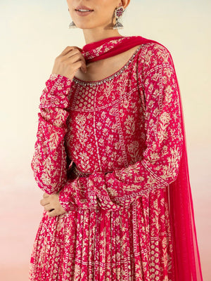 Shop bright pink sequin work georgette Anarkali online in USA with dupatta. Make a fashion statement on festive occasions and weddings with designer suits, Indian dresses, Anarkali suits, palazzo suits, designer gowns, sharara suits from Pure Elegance Indian fashion store in USA.-suit