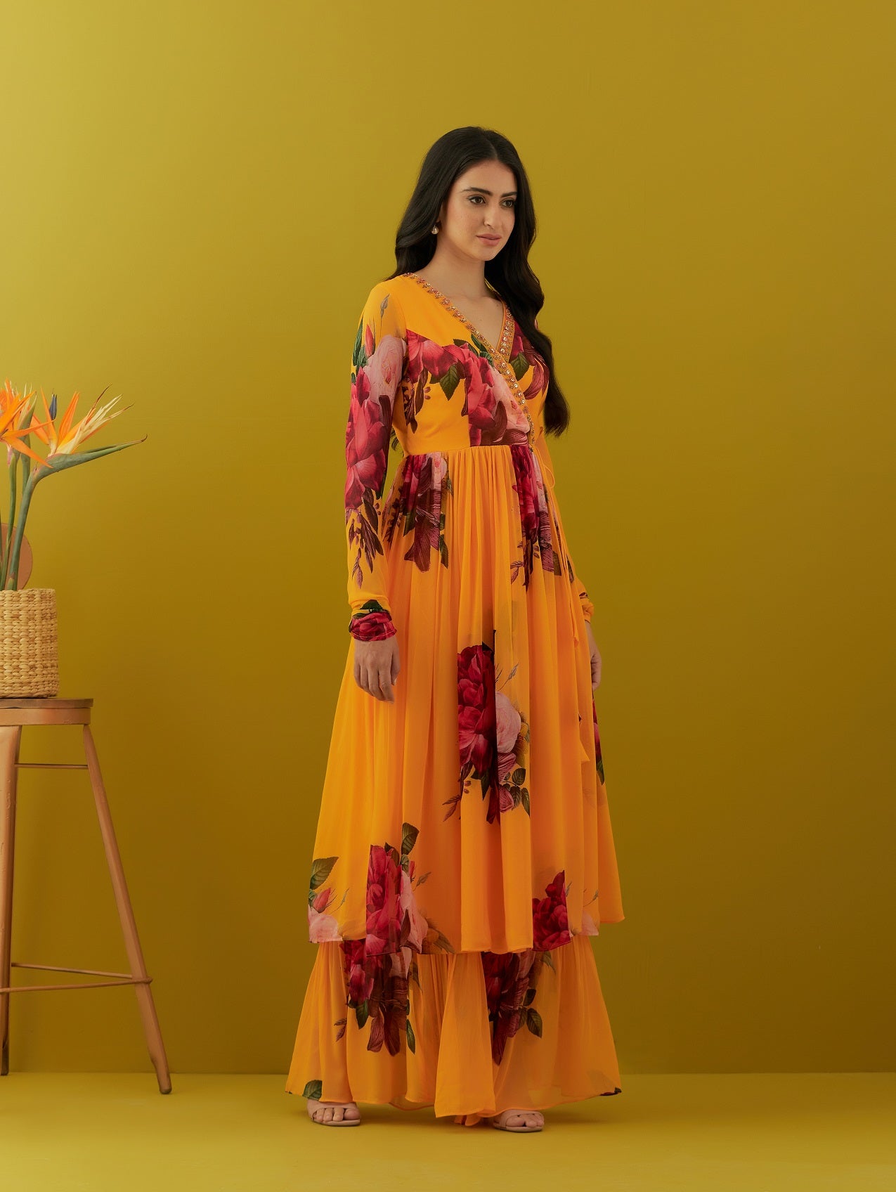 Shop beautiful yellow printed chinon kurta online in USA with sharara. Dazzle on weddings and special occasions with exquisite Indian designer dresses, sharara suits, Anarkali suits, bridal lehengas, sharara suits from Pure Elegance Indian clothing store in USA.-right