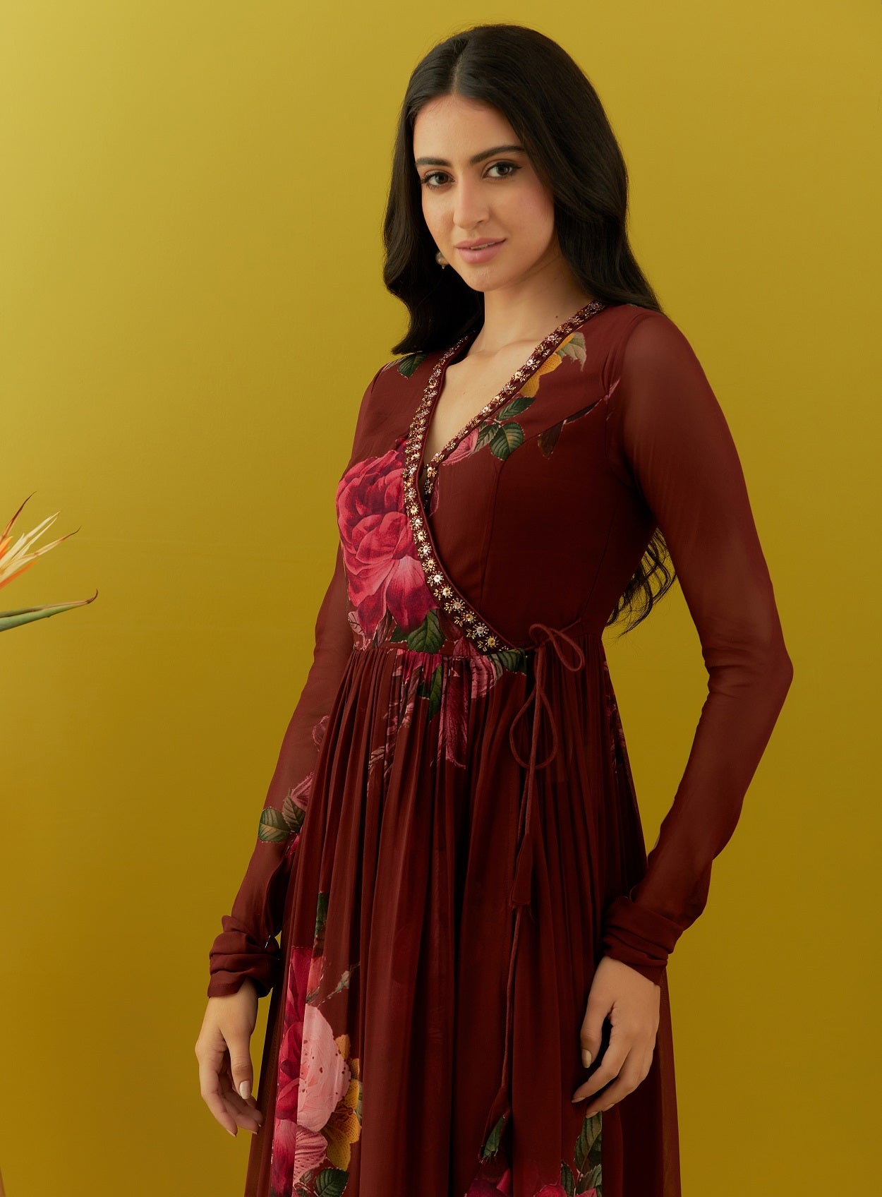 Buy beautiful maroon printed chinon kurta online in USA with sharara. Dazzle on weddings and special occasions with exquisite Indian designer dresses, sharara suits, Anarkali suits, bridal lehengas, sharara suits from Pure Elegance Indian clothing store in USA.-side