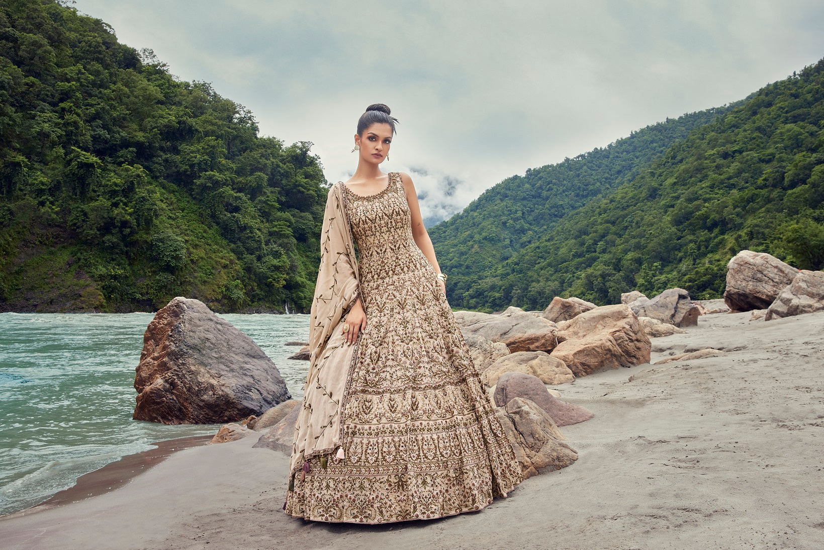 Buy a Beautiful brown embroidered georgette anarkali set with a dupatta. Shop online from Pure Elegance. online in the USA with a dupatta. Dazzle on weddings and special occasions with exquisite Indian designer dresses, sharara suits, Anarkali suits, and wedding lehengas from Pure Elegance Indian fashion store in the USA.