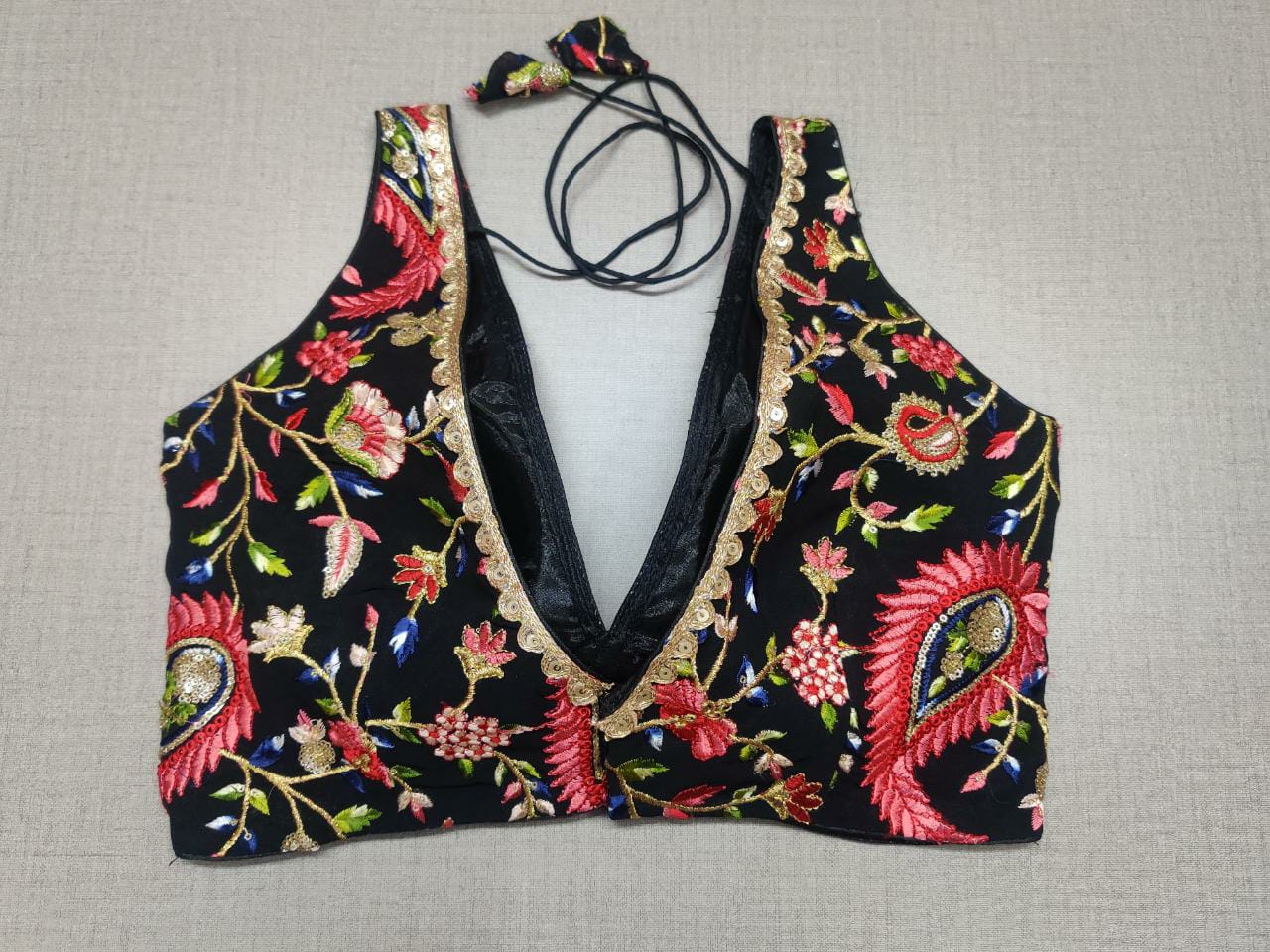 50w025-RO - Black Blouse With Multi Color Embroidery Readymade Blouse