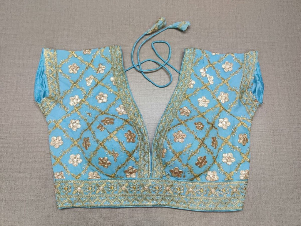 50w026-RO - Light Blue Blouse With Golden Embroidery Indian Saree Blouse