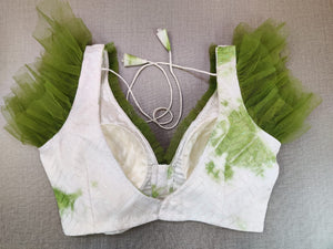50w085-RO - White and Green Silk Readymade Saree Blouse