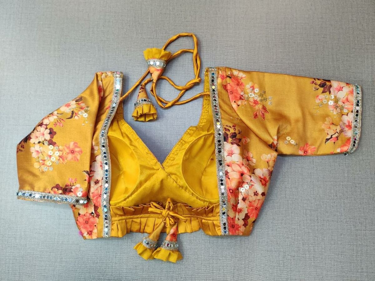 50w133-RO - Yellow Floral Silk Designer Readymade Blouse
