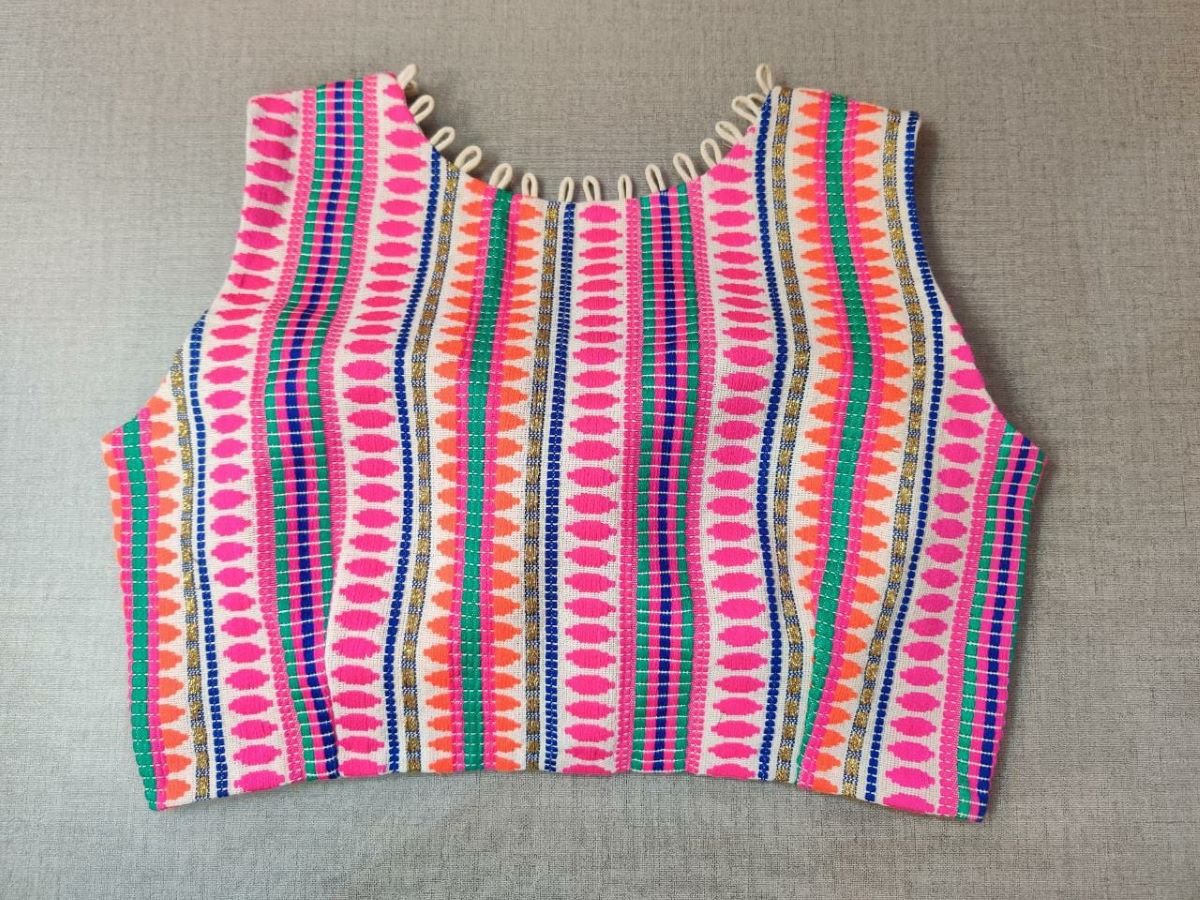 50w155-RO  Pink Printed Silk Designer Sleeveless Blouse