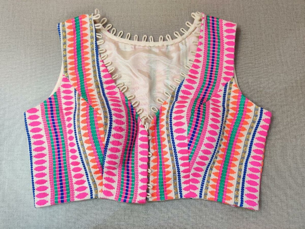 50w155-RO  Pink Printed Silk Designer Sleeveless Blouse