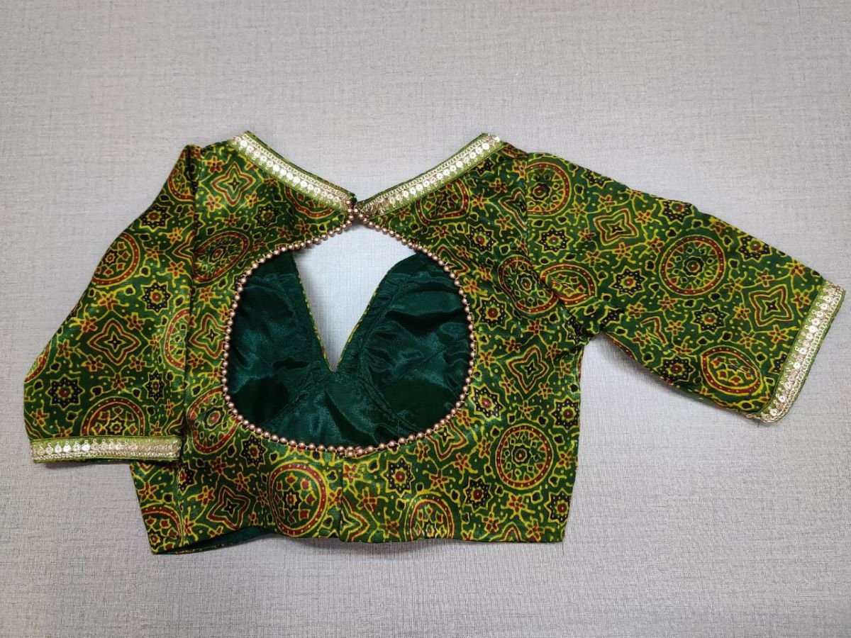 50w174-RO -Green Printed Silk Readymade Saree Blouse