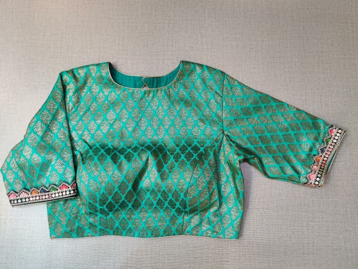 50w179-RO - Green Silk Readymade Saree Blouse