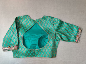 50w179-RO - Green Silk Readymade Saree Blouse