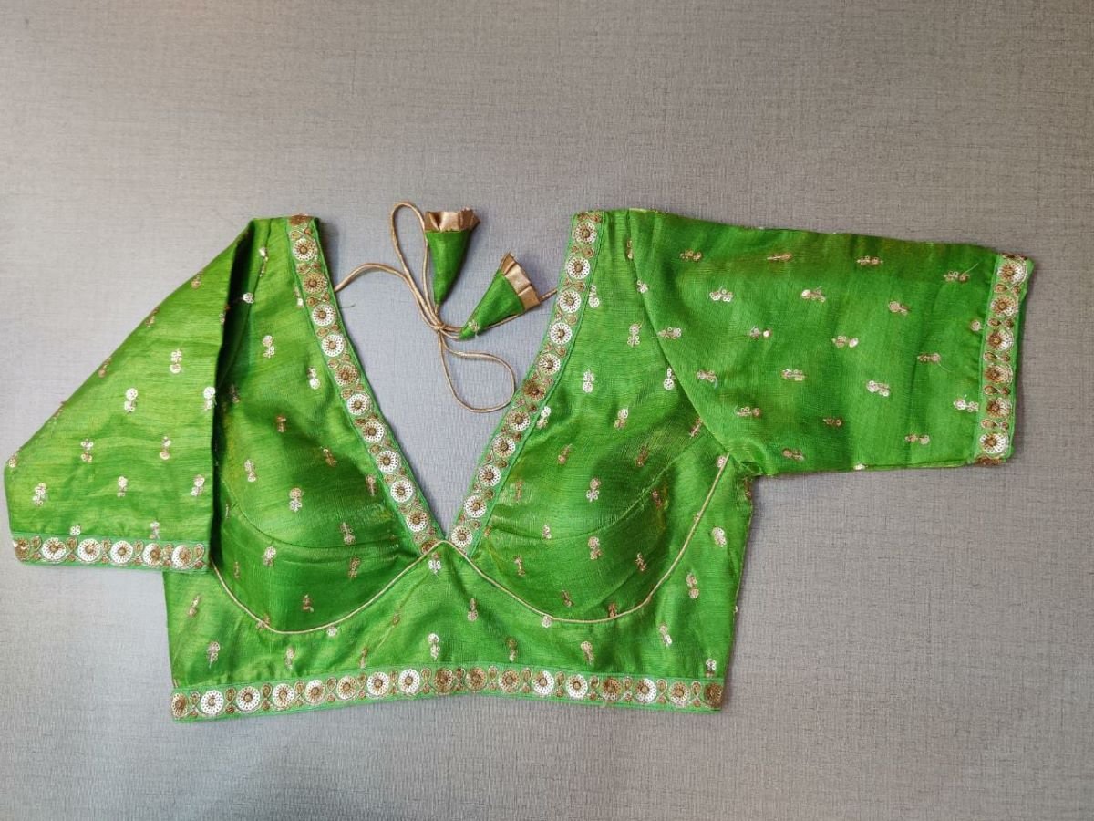 50w186-RO - Green Self Embroidery Readymade Saree Blouse