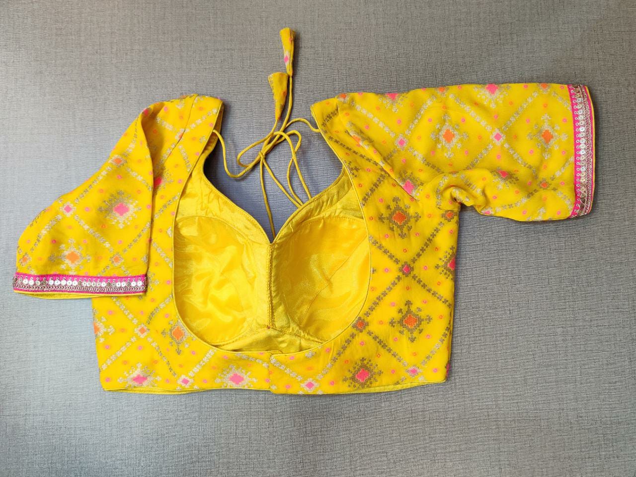 50w225-RO  Yellow & Pink Silk Blouse With Embroidery