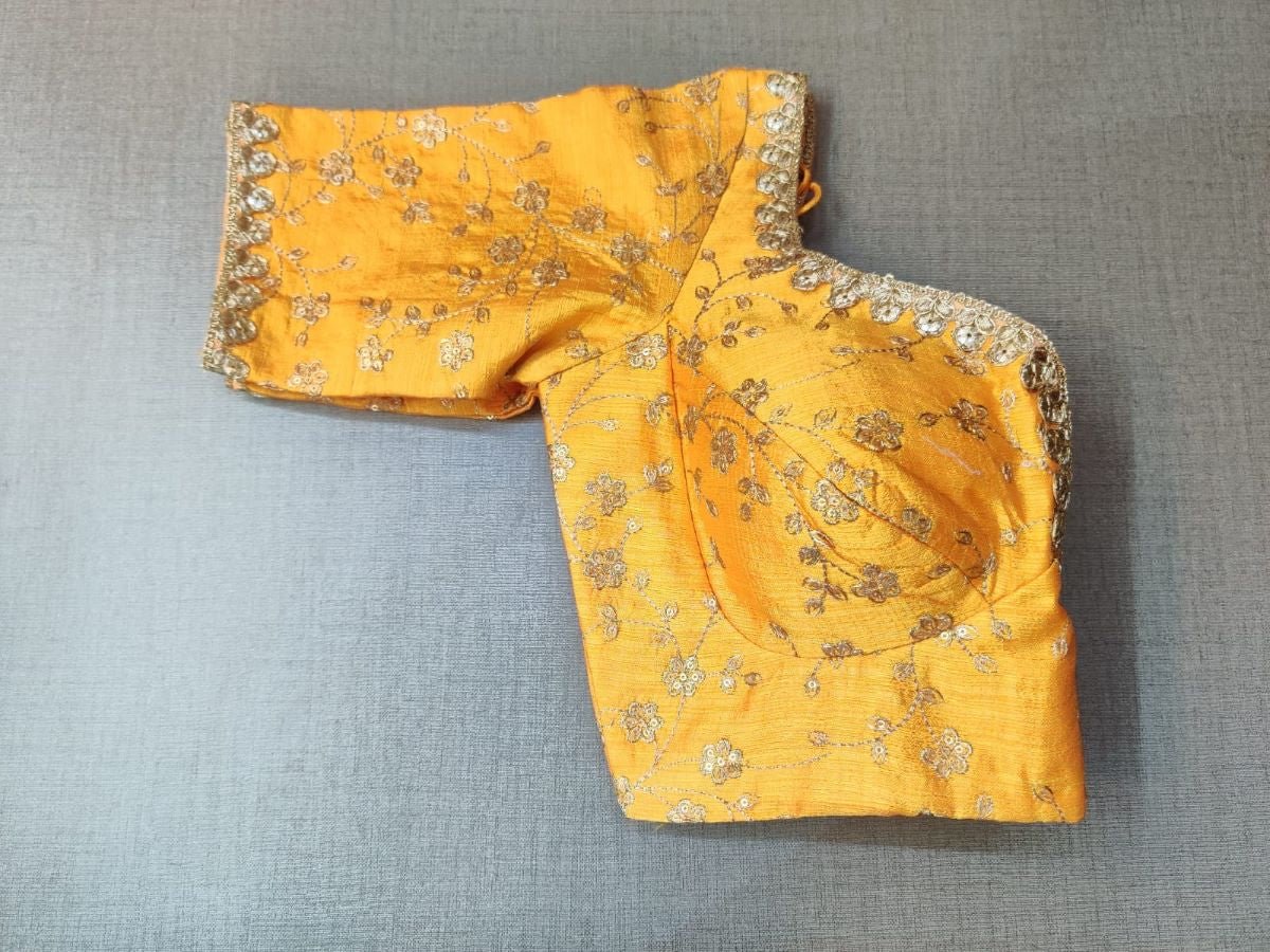 50w229-RO  Mustard Silk Blouse With Embroidery