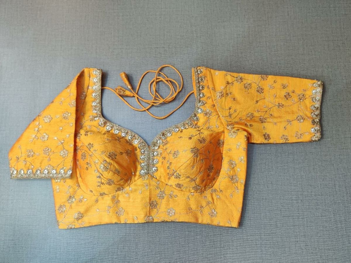 50w229-RO  Mustard Silk Blouse With Embroidery