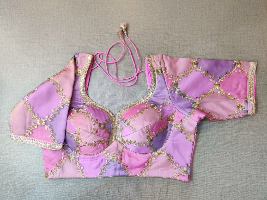 50w250-RO  Lavender Silk Blouse With Embroidery