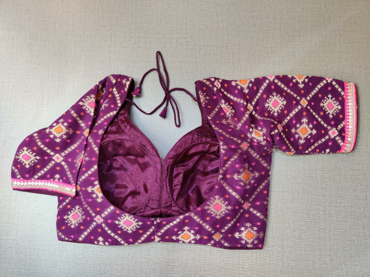 50w269-RO  Dark Purple & Pink Silk Blouse With Embroidery
