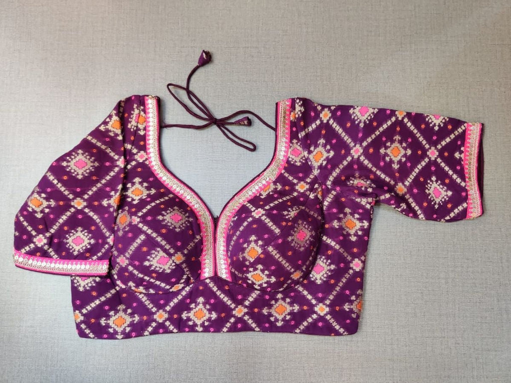 50w269-RO  Dark Purple & Pink Silk Blouse With Embroidery