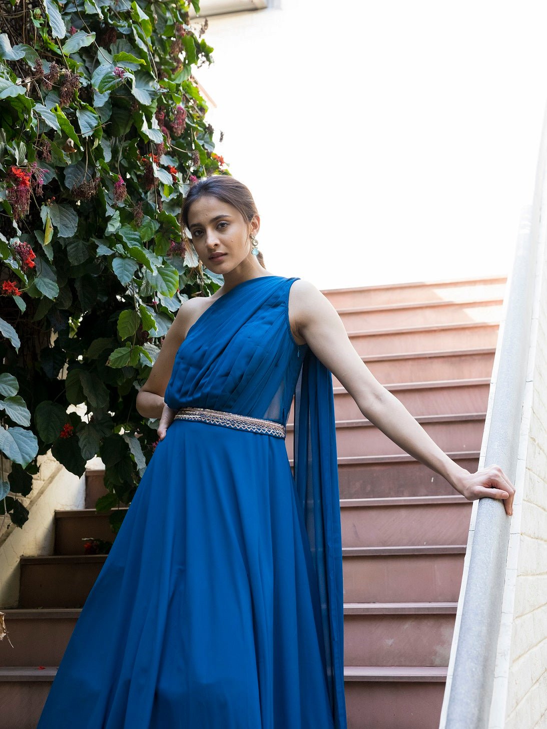 Shop Blue Tiered Gathers Embroidered Gown Party Wear Online at Best Price |  Cbazaar