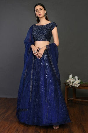 30Z175-RO blue organza Lehenga with dupatta
