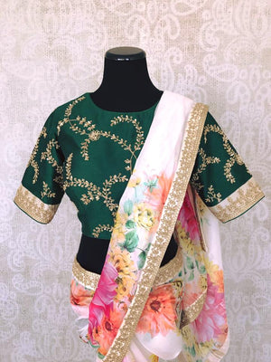 90A601-RO Floral Embroidered Saree With Green Blouse