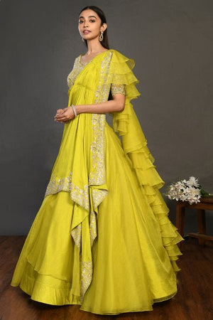 30Z155-RO Lime organza Lehenga with dupatta
