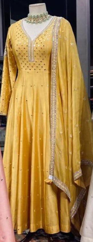 50Z286D-RO Yellow Embroidery Silk Suit with Matching Dupatta