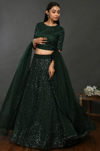 30Z161-RO bottle green organza Lehenga with dupatta