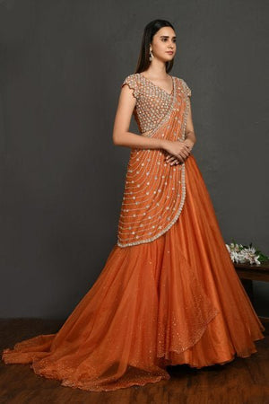 30Z171-RO orange organza Lehenga with dupatta