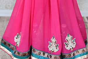 Buy pink embroidered fancy chiffon saree online in USA from Pure Elegance. Let your ethnic style be one of a kind with an exquisite variety of Indian handloom sarees, pure silk sarees, designer sarees from our exclusive fashion store in USA.-pleats