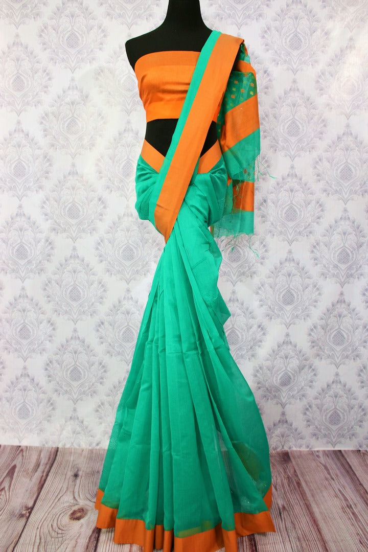Buy green chanderi silk saree online in USA. Pure Elegance fashion store brings a stunning range of ethnic Indian designer sarees for weddings and parties in USA.-full view