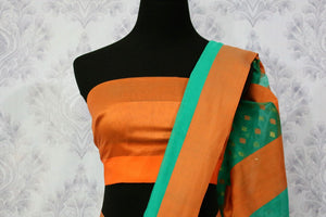 Buy green chanderi silk saree online in USA. Pure Elegance fashion store brings a stunning range of ethnic Indian designer sarees for weddings and parties in USA.-blouse pallu