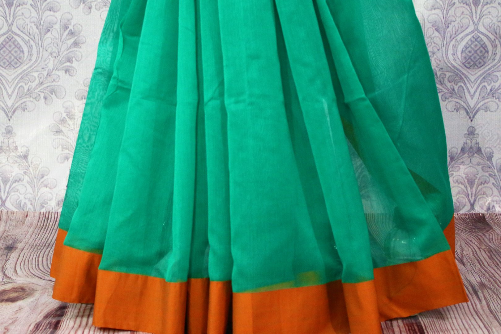 Buy green chanderi silk saree online in USA. Pure Elegance fashion store brings a stunning range of ethnic Indian designer sarees for weddings and parties in USA.-pleats