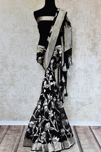 Buy black georgette Banarasi saree online in USA. Pure Elegance clothing store brings an exclusive range of traditional Indian Banarasi sarees in USA for women.-full view