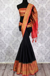 Shop black Banarasi tussar saree online in USA with pink border. Browse through a range of traditional Indian sarees in USA at Pure Elegance online store. Shop now.-full view