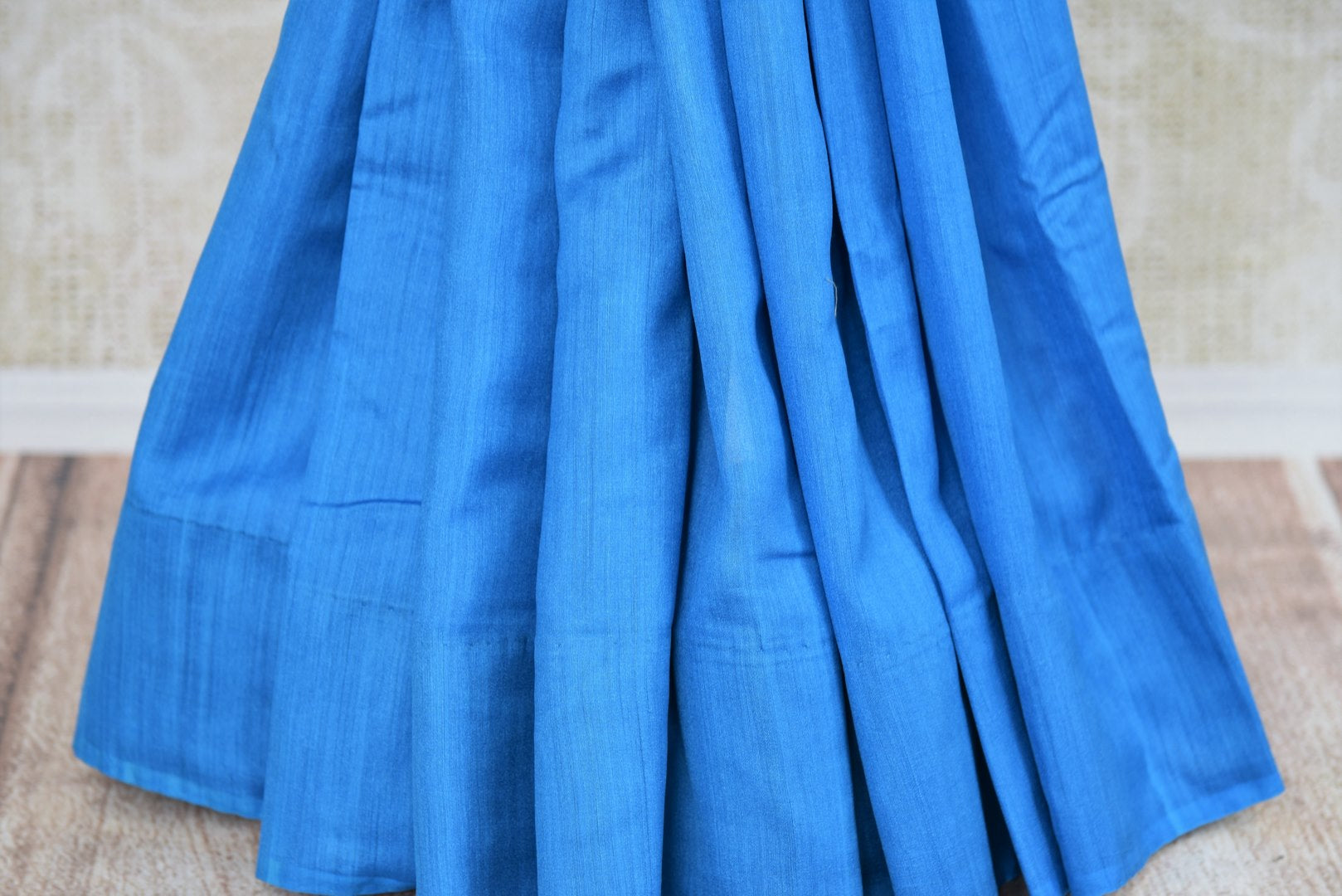 Buy solid blue muga silk Banarasi saree online in USA. Choose from a range of traditional Indian silk sarees at Pure Elegance online store or visit our store in USA.-pleats