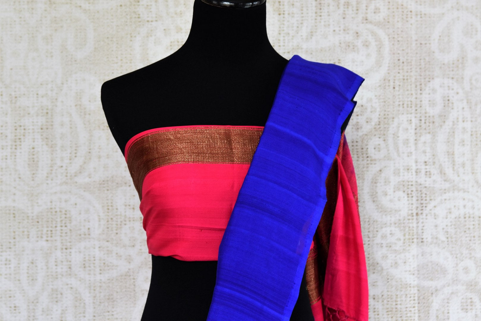 Buy blue muga silk Banarasi sari with buta online in USA. Choose from a range of traditional Indian silk saris at Pure Elegance online store or visit our store in USA.-blouse pallu