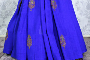 Elegant blue muga Benarasi saree with buta buy online in USA. Shop the latest design Indian designer sarees from Pure Elegance clothing store in USA for women.-pleats