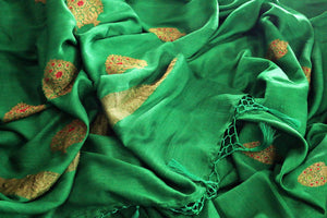 Elegant green muga Banarasi sari with buta buy online in USA. Shop the latest design Indian designer sarees from Pure Elegance clothing store in USA for women.-details